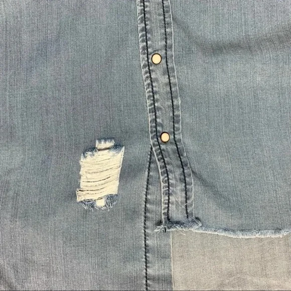 One Teaspoon Button Down Shirt Denim Jean Chambray Dallas Tencel Size XXS - Picture 9 of 16